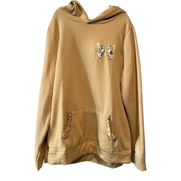BTween Gold Sequin Butterfly Hoodie with Ruffles Kangaroo Pocket size 12 Tan - Picture 1 of 10